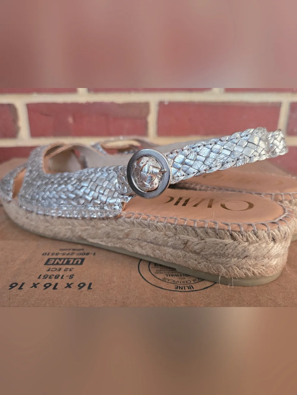 Gaimo Metallic Silver Woven Espadrille Sandals Slingback Sz 41 US 10 Made Spain
